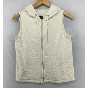 EILEEN FISHER Vest XS Organic Cotton Jersey Textured Hoodie Full Zip Beige